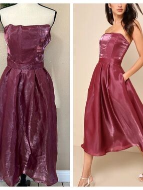 Radiant Direction Mauve Purple Strapless Midi Dress With Pockets